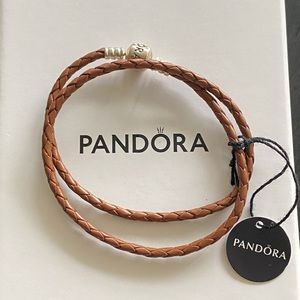 Pandora Brown Double Loop Leather Bracelet.